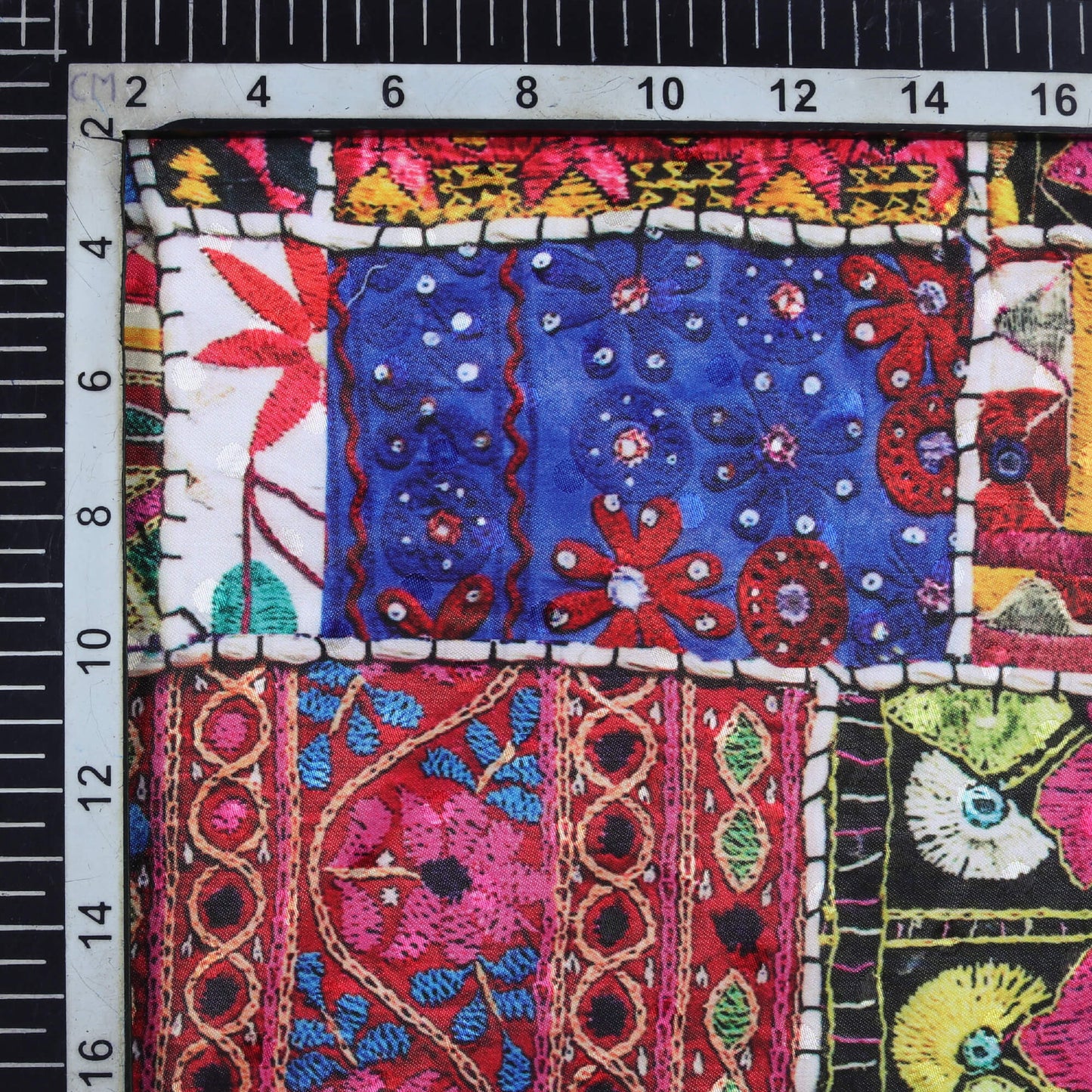 Multi-Color Gamthi Pattern Digital Printed Jacquard Booti Japan Satin Fabric (Width 56 Inches)