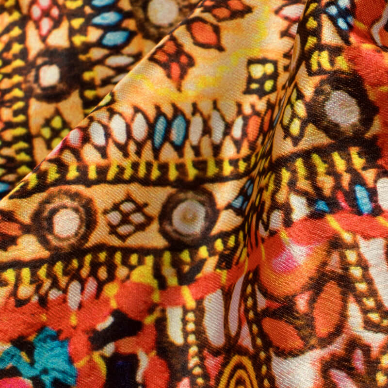 Multi-Color Gamthee Pattern Digital Printed Japan Satin Fabric