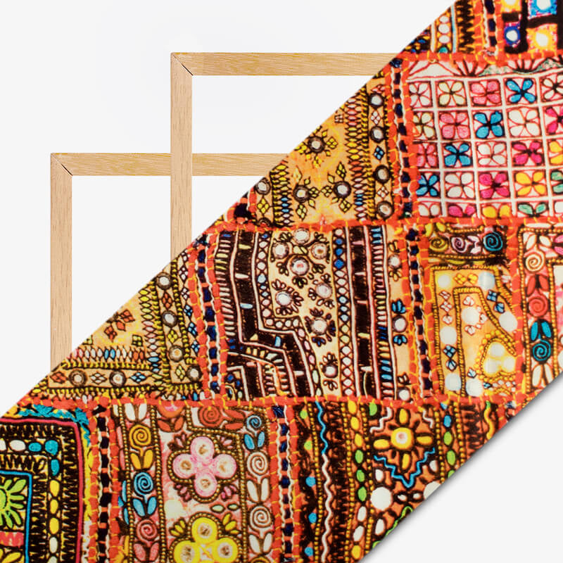 Multi-Color Gamthee Pattern Digital Printed Japan Satin Fabric
