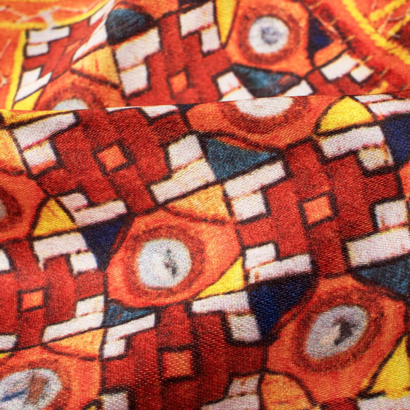 Orange Gamthi Pattern Digital Printed Japan Satin Fabric - Fabcurate