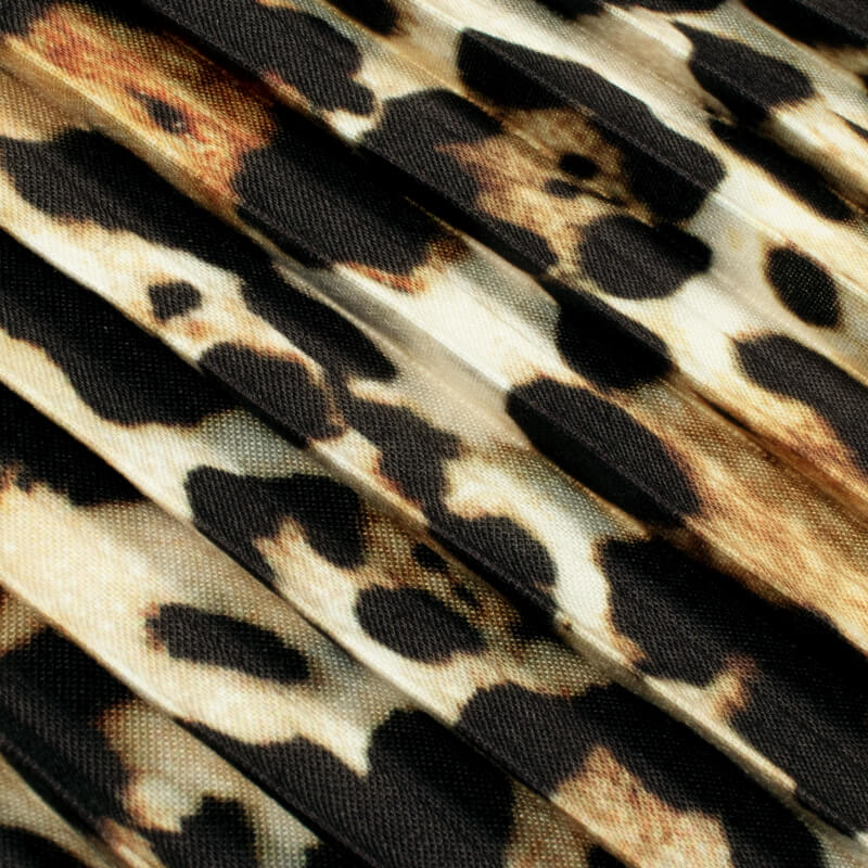 Black And Brown Animal Pattern Digital Print Rayon Pleated Fabric