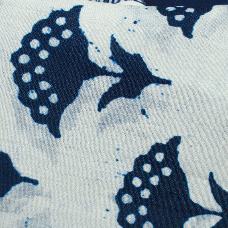 White And Navy Blue Floral Pattern Digital Printed Muslin Fabric - Fabcurate