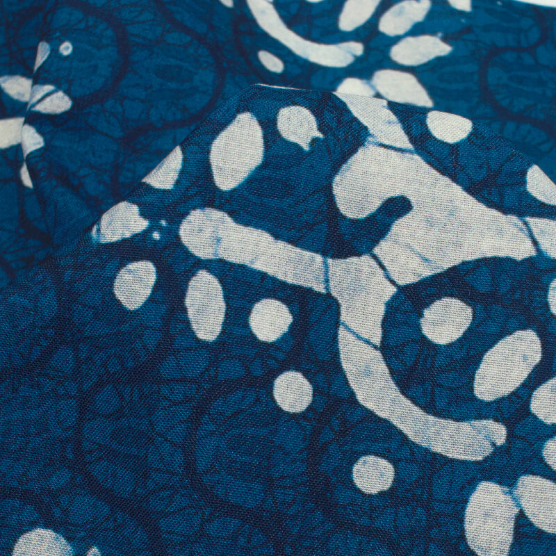 Navy Blue And White Floral Pattern Digital Printed Muslin Fabric - Fabcurate