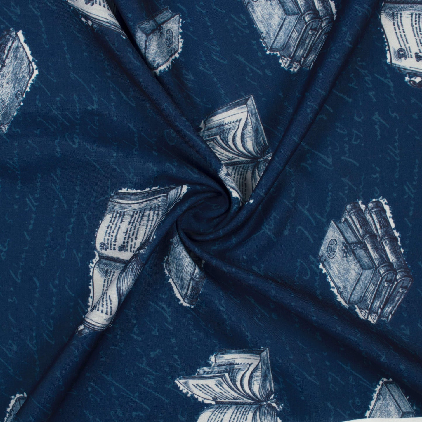 Navy Blue And White Quirky Pattern Digital Printed Muslin Fabric - Fabcurate