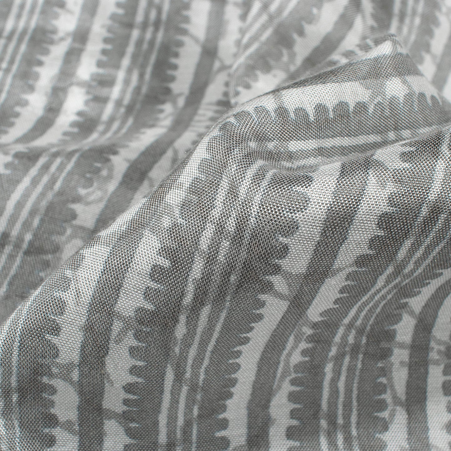 Pewter Grey Stripes Pattern Digital Print Viscose Upada Silk Fabric