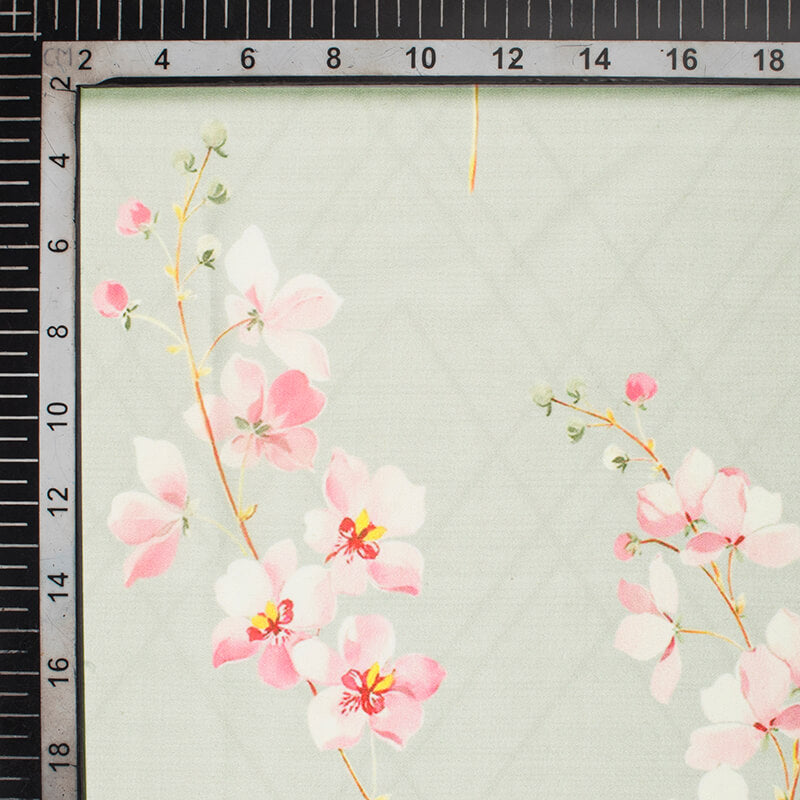 Annapolis Green And Rose Pink Floral Pattern Digital Print Georgette Fabric