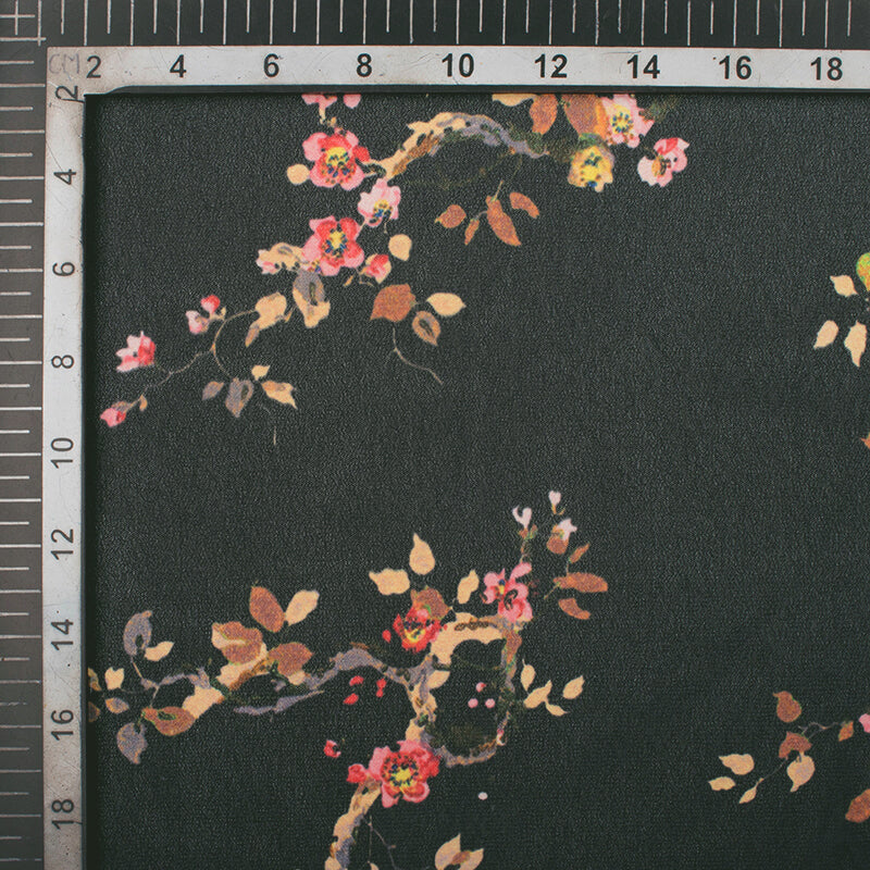 Black And Brown Floral Pattern Digital Print Georgette Fabric