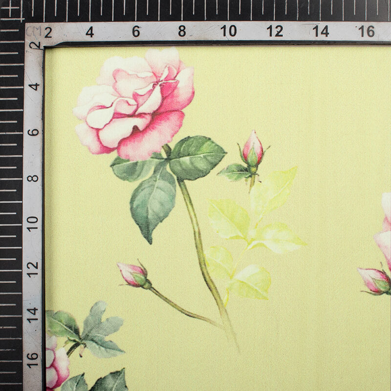 Cream And Rose Pink Floral Pattern Digital Print Georgette Fabric