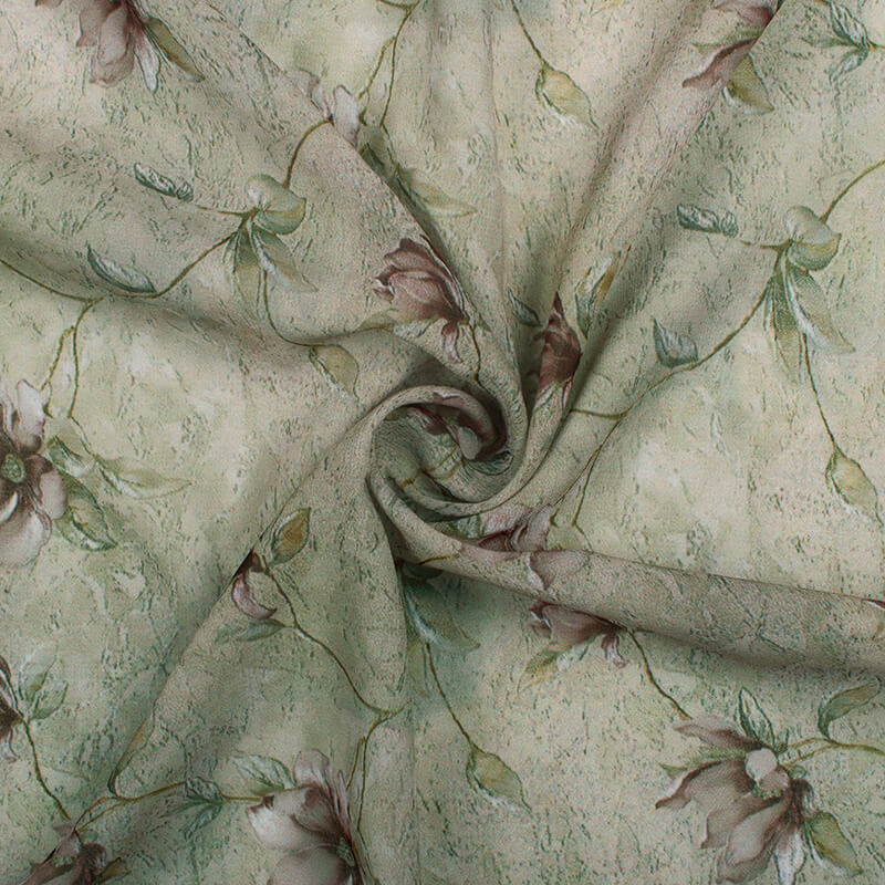 Annapolis Green And Heather Purple Floral Pattern Digital Print Georgette Fabric