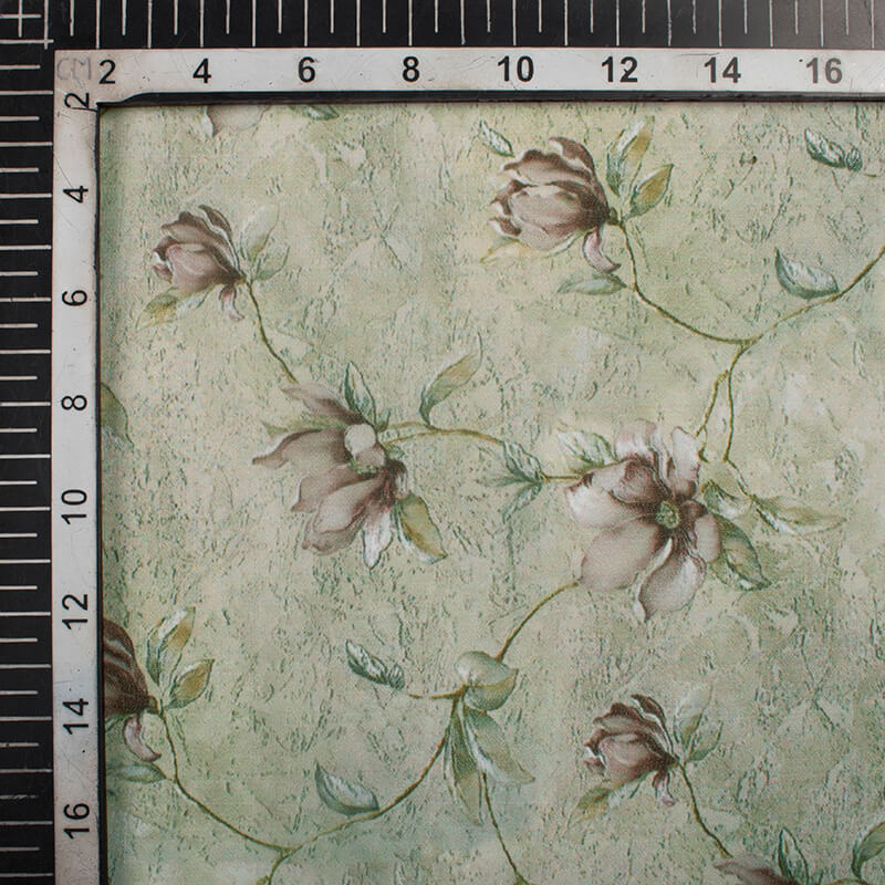 Annapolis Green And Heather Purple Floral Pattern Digital Print Georgette Fabric
