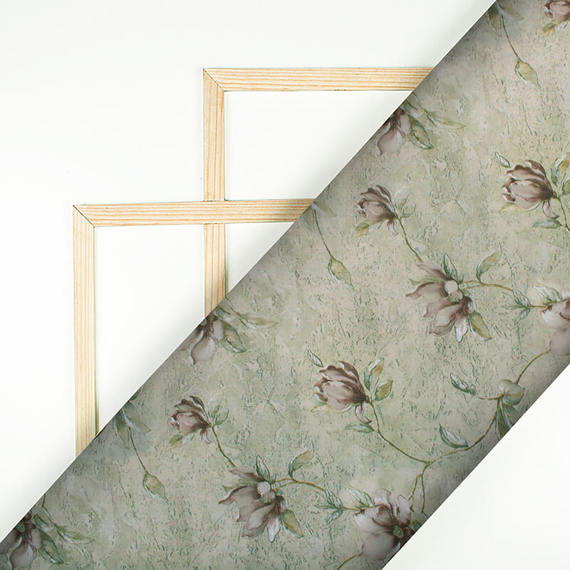 Annapolis Green And Heather Purple Floral Pattern Digital Print Georgette Fabric - Fabcurate