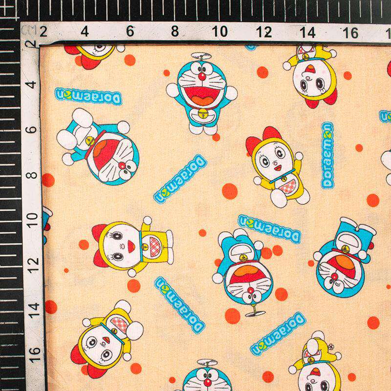 Peach And Red Kids Pattern Digital Print Cotton Cambric Fabric - Fabcurate