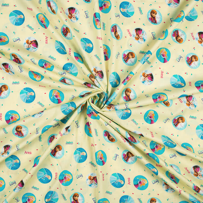 Cream And Blue Kids Pattern Digital Print Cotton Cambric Fabric - Fabcurate