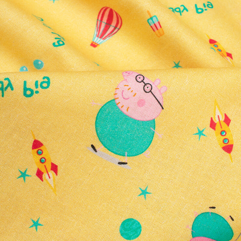 Mellow Yellow And Turquoise Kids Pattern Digital Print Cotton Cambric Fabric - Fabcurate