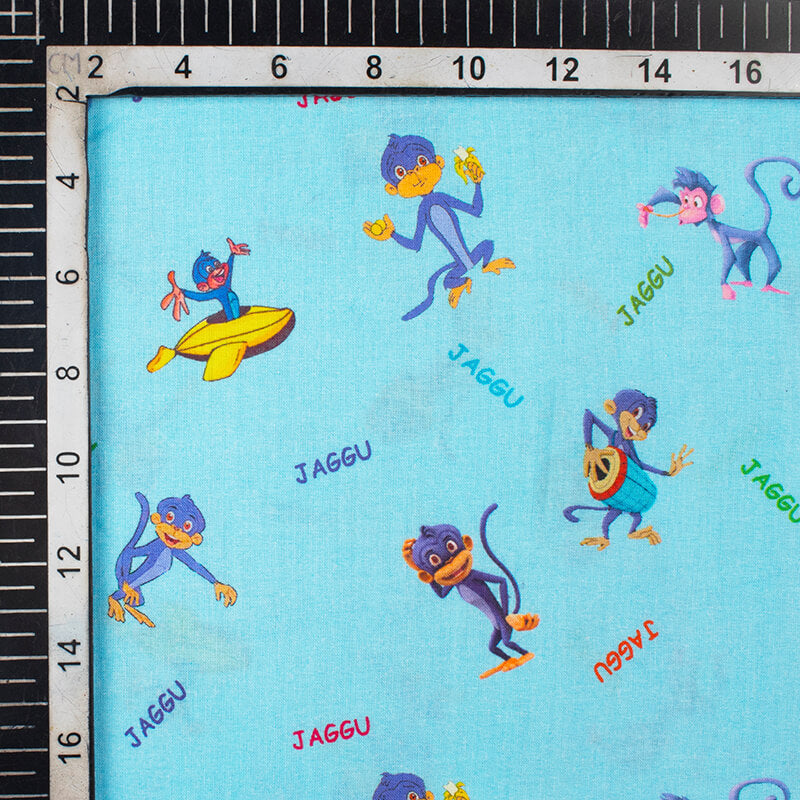 Sky Blue And Purple Kids Pattern Digital Print Cotton Cambric Fabric