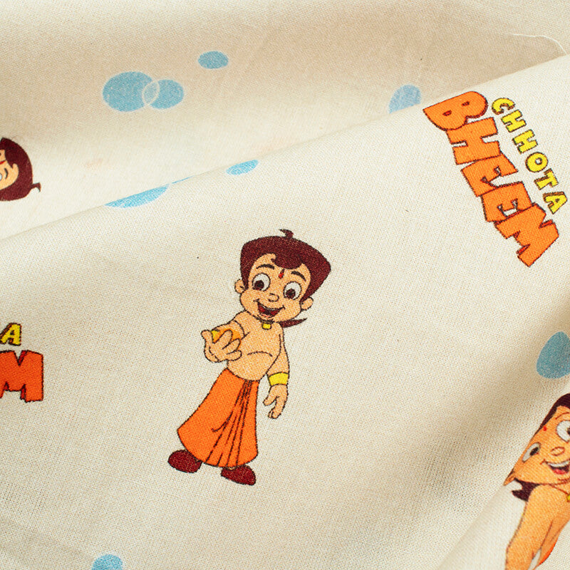 Snow White And Orange Kids Pattern Digital Print Cotton Cambric Fabric
