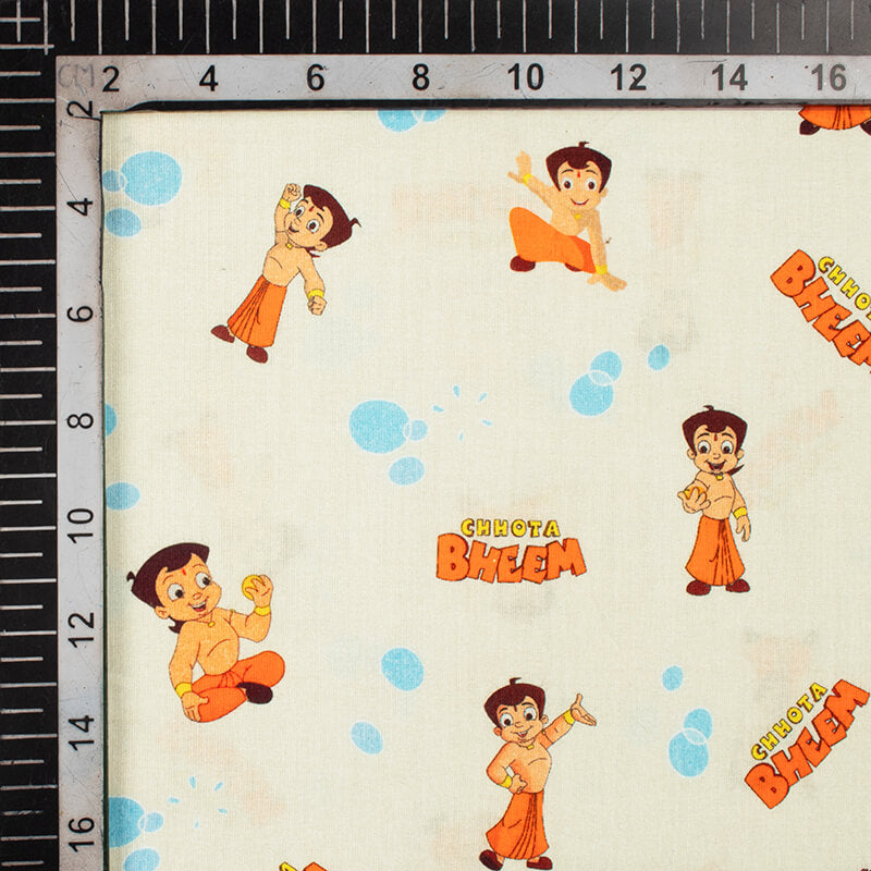 Snow White And Orange Kids Pattern Digital Print Cotton Cambric Fabric
