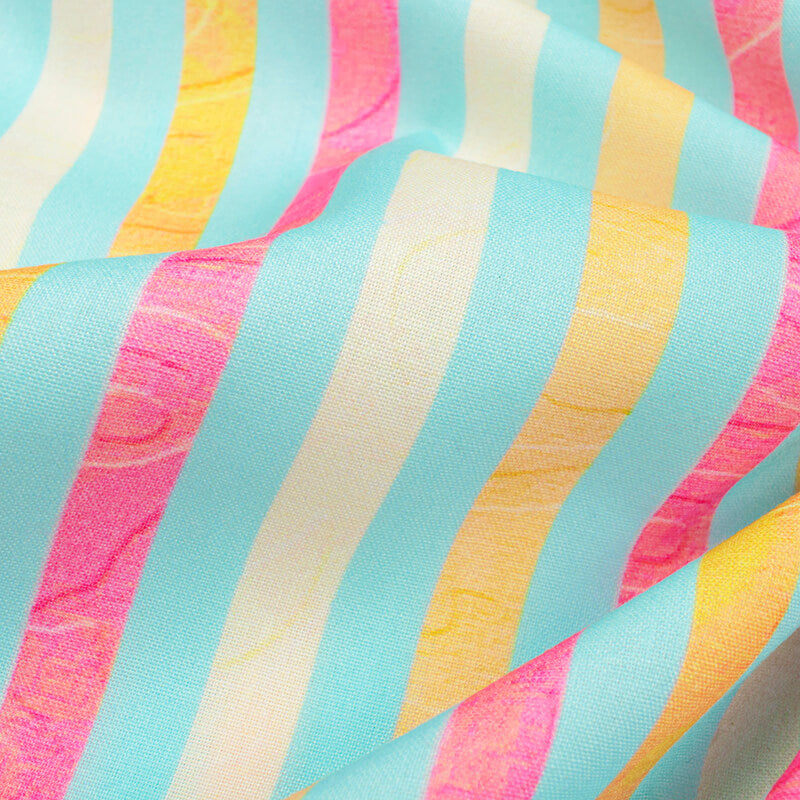 Celeste Blue And Pink Stripes Pattern Digital Print Rayon Fabric - Fabcurate