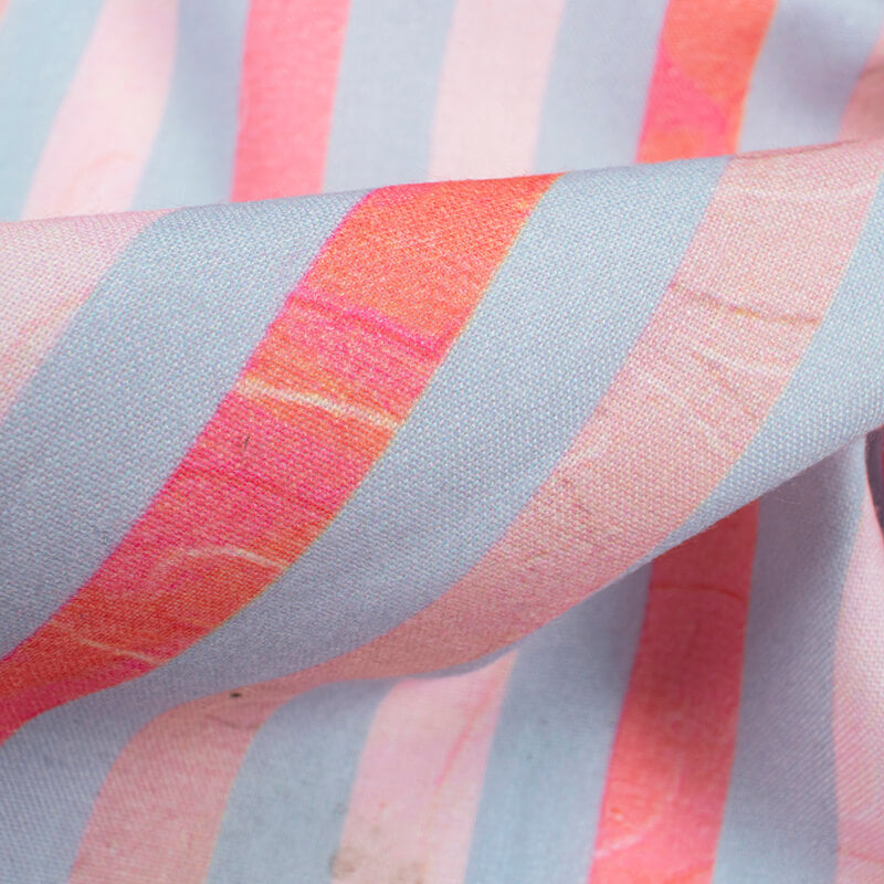 Grey And Pink Stripes Pattern Digital Print Rayon Fabric - Fabcurate