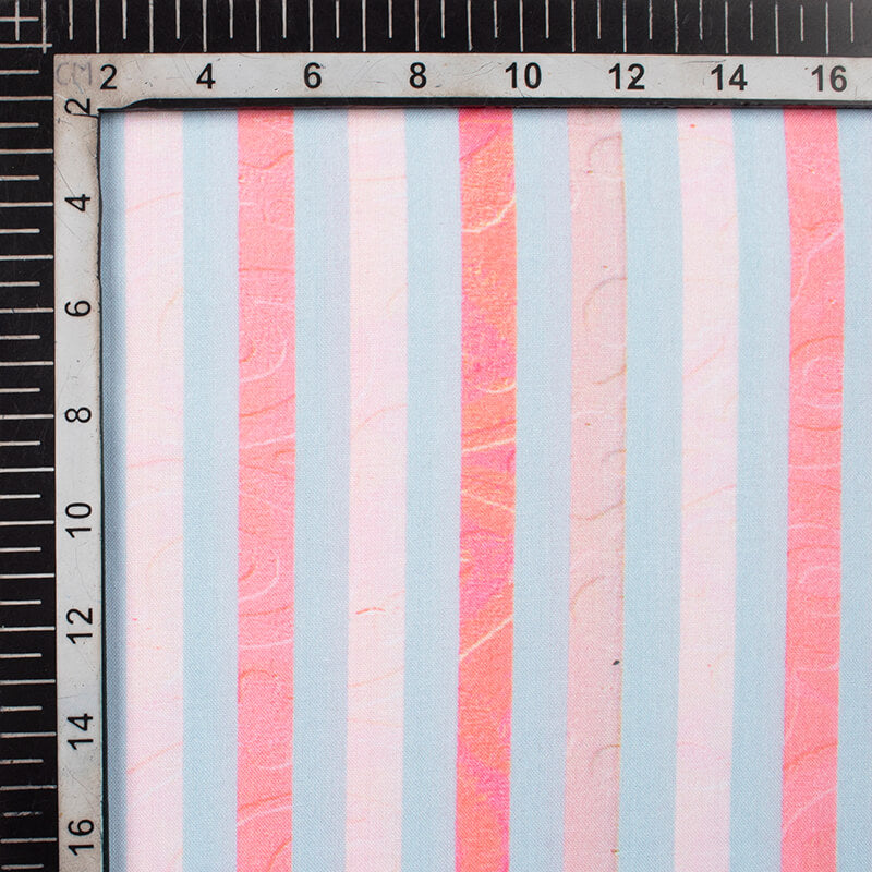 Grey And Pink Stripes Pattern Digital Print Rayon Fabric - Fabcurate