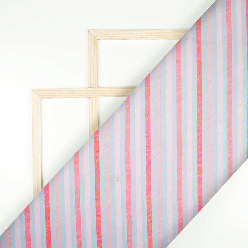 Grey And Pink Stripes Pattern Digital Print Rayon Fabric - Fabcurate