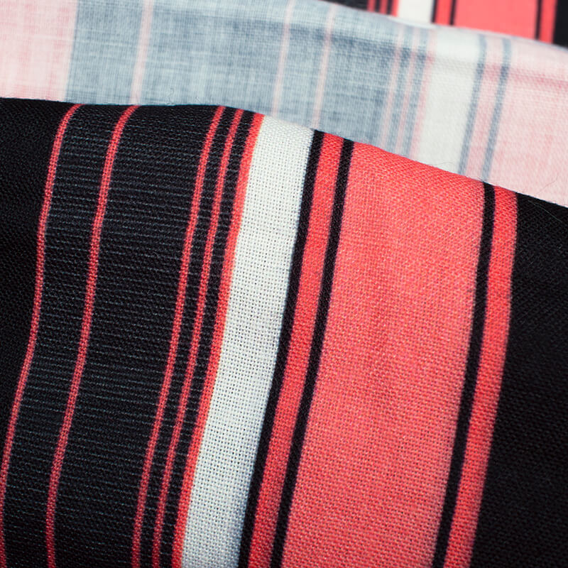 Black And Coral Peach Stripes Pattern Digital Print Rayon Fabric - Fabcurate