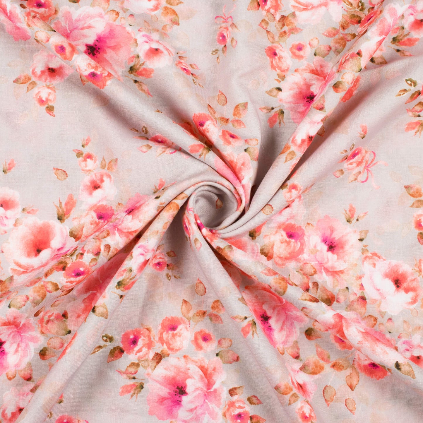 Sea Salt Grey And Pink Floral Pattern Digital Print Rayon Fabric