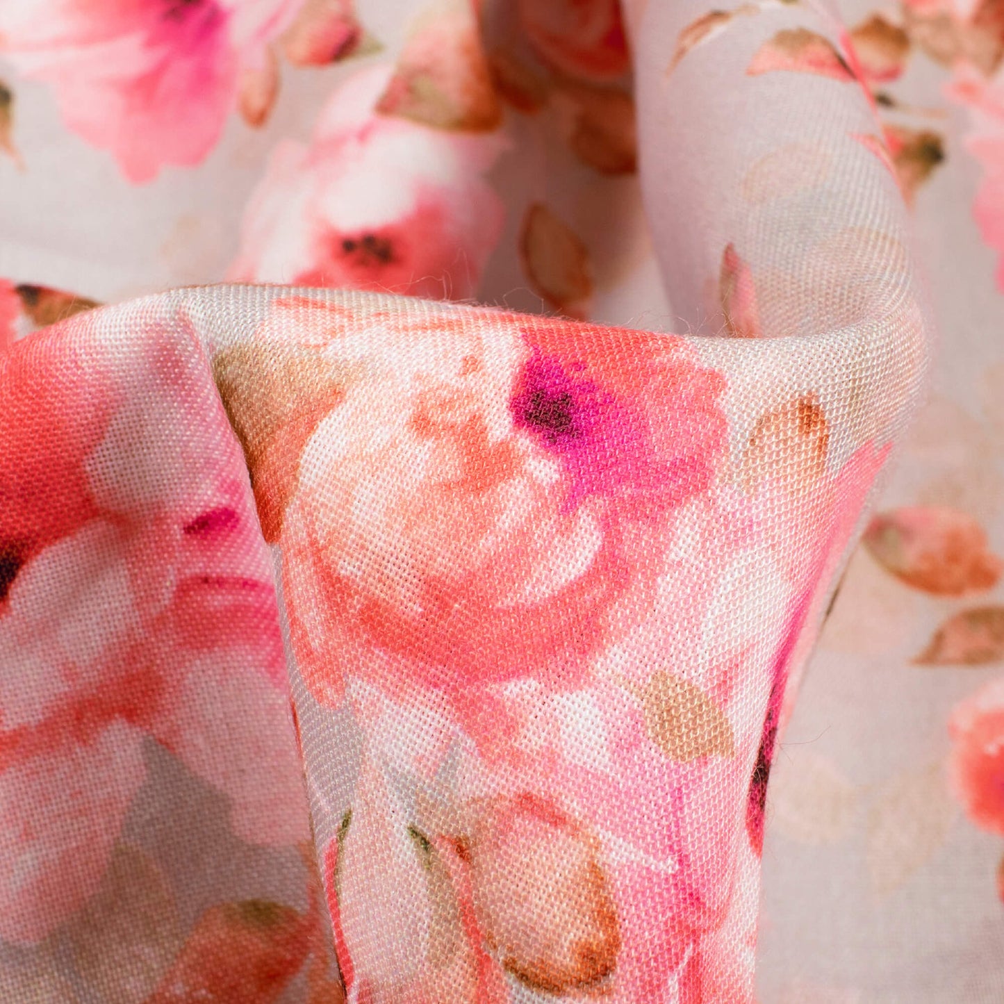 Sea Salt Grey And Pink Floral Pattern Digital Print Rayon Fabric