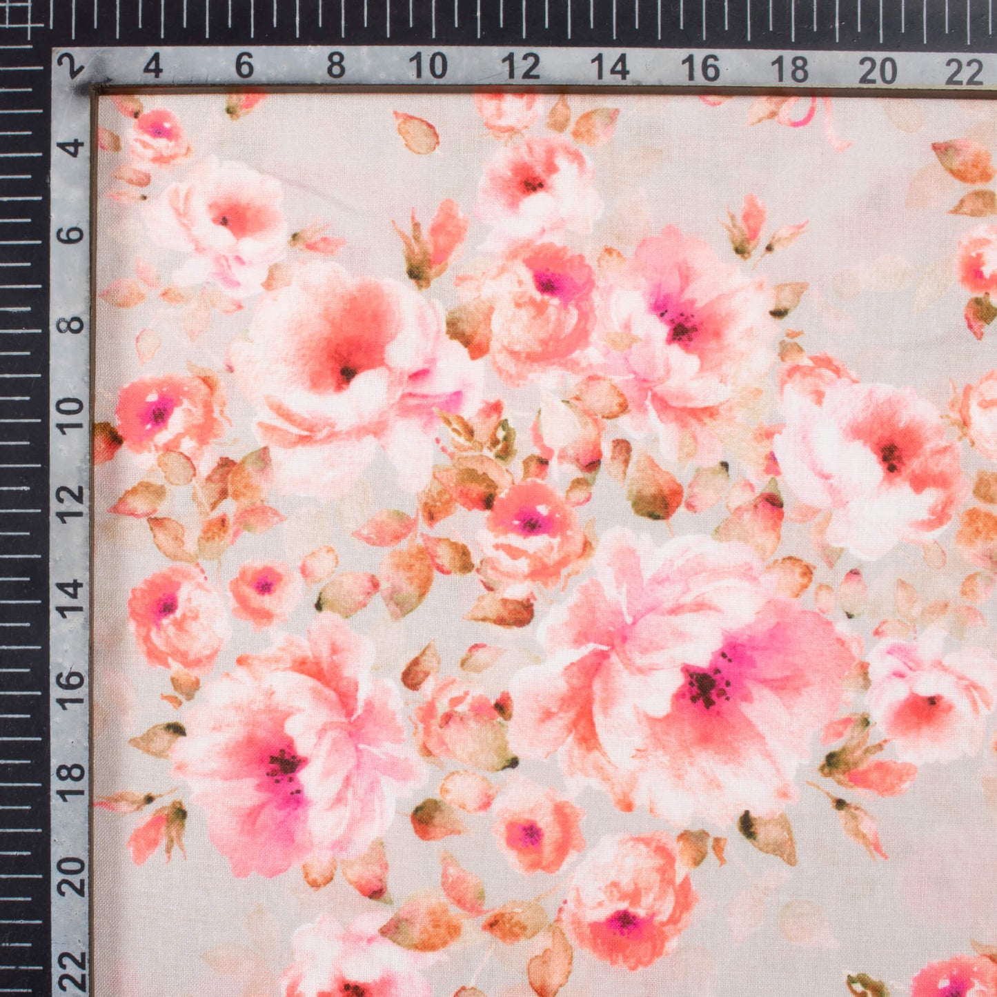 Sea Salt Grey And Pink Floral Pattern Digital Print Rayon Fabric