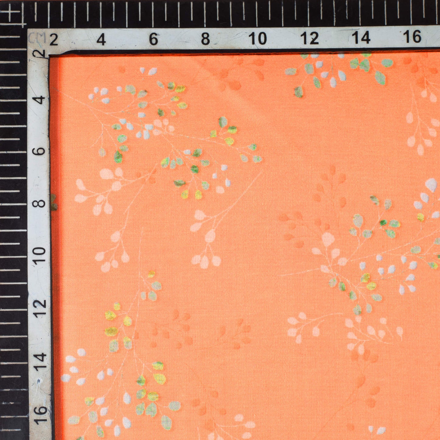 Melon Orange And Mint Green Floral Pattern Digital Print Modal Satin Fabric (Width 58 Inches)