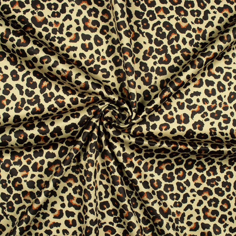 Beige And Black Leapord Animal Pattern Digital Print Lycra Fabric (Width 56 Inches) - Fabcurate