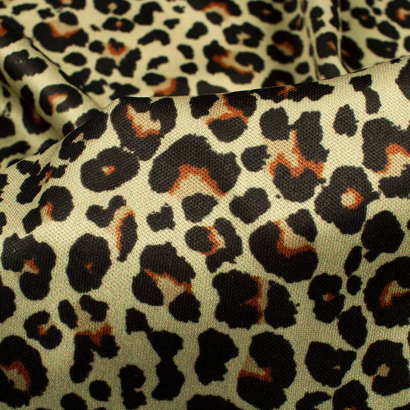 Beige And Black Leapord Animal Pattern Digital Print Lycra Fabric (Width 56 Inches) - Fabcurate