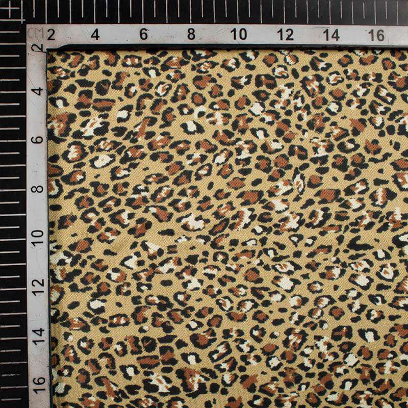 Peanut Brown And Black Leapord Animal Pattern Digital Print Lycra Fabric (Width 56 Inches) - Fabcurate