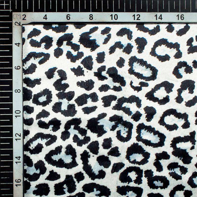 Off White And Black Leapord Animal Pattern Digital Print Velvet Fabric (Width 54 inches) - Fabcurate