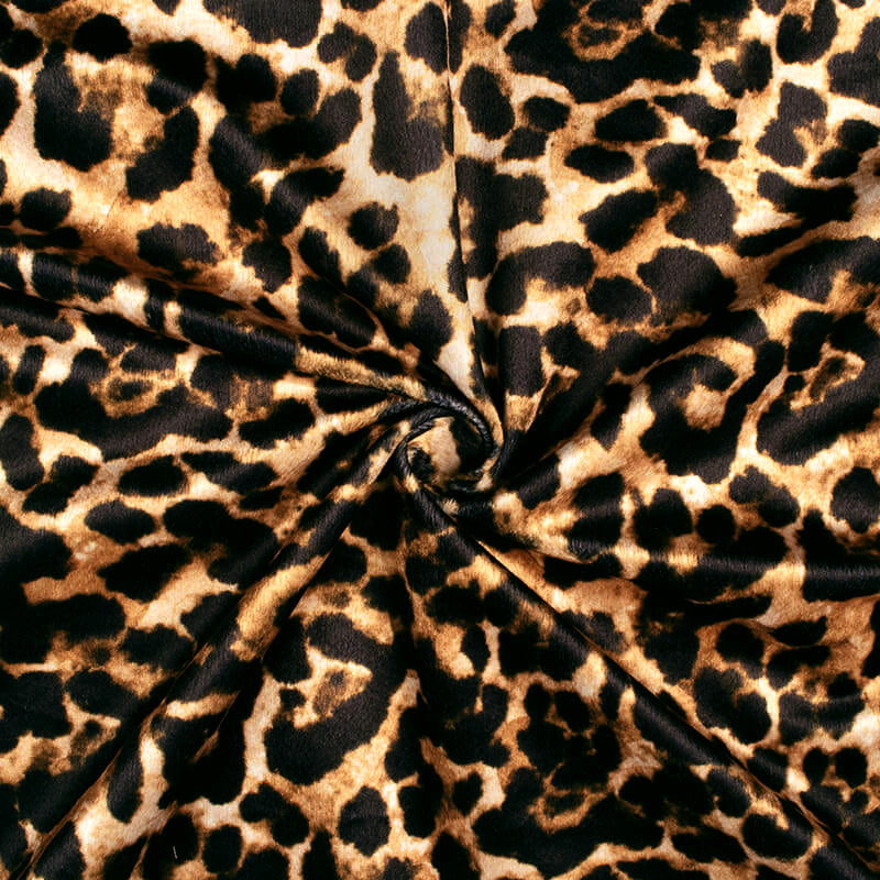 Peanut Brown And Black Leapord Animal Pattern Digital Print Velvet Fabric (Width 54 inches)