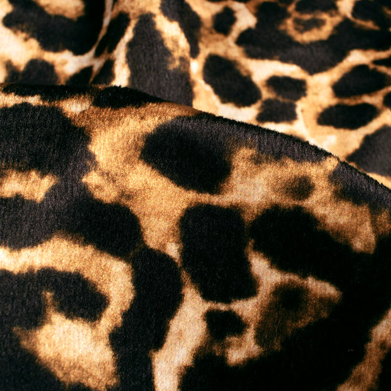Peanut Brown And Black Leapord Animal Pattern Digital Print Velvet Fabric (Width 58 inches)