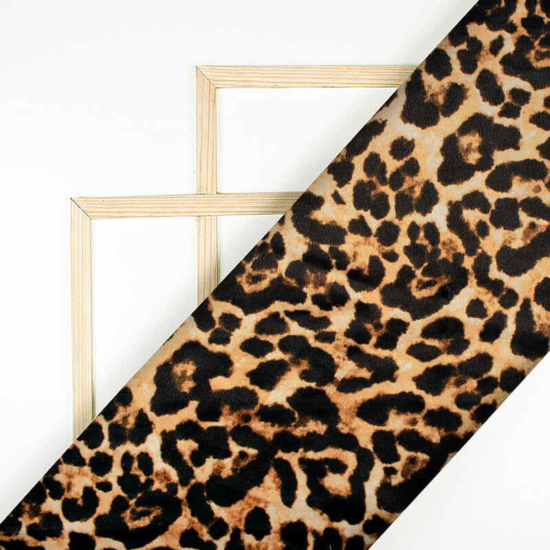 Peanut Brown And Black Leapord Animal Pattern Digital Print Velvet Fabric (Width 58 inches)