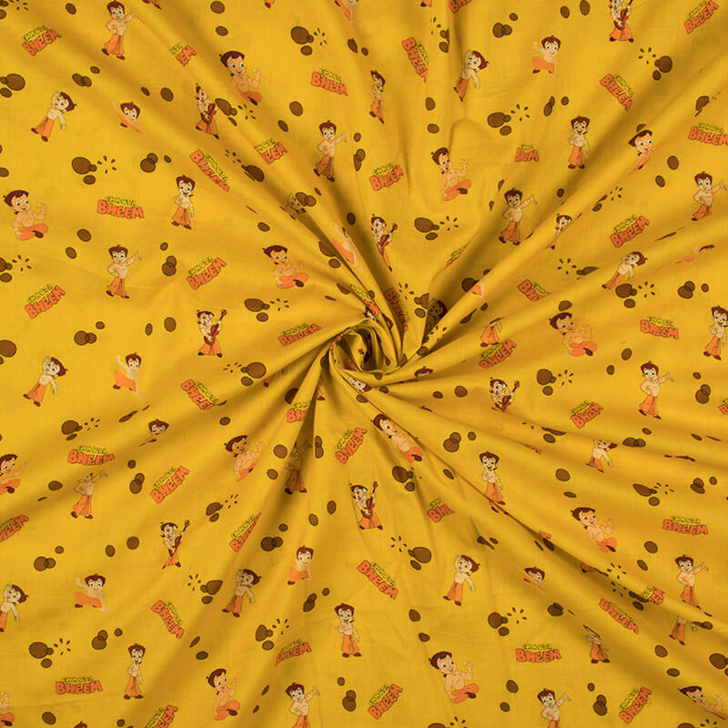 Marigold Yellow And Orange Kids Pattern Digital Print Cotton Cambric Fabric - Fabcurate