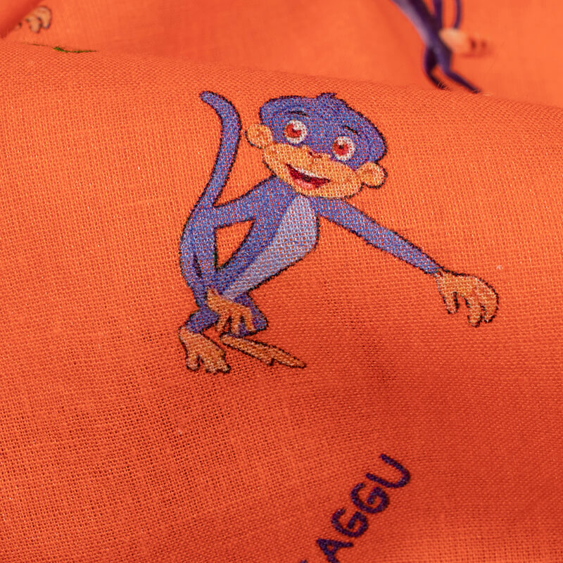 Salamander Orange And Blue Kids Pattern Digital Print Cotton Cambric Fabric - Fabcurate