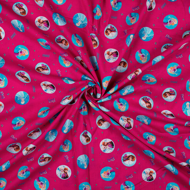 Claret Red And Sky Blue Kids Pattern Digital Print Cotton Cambric Fabric - Fabcurate