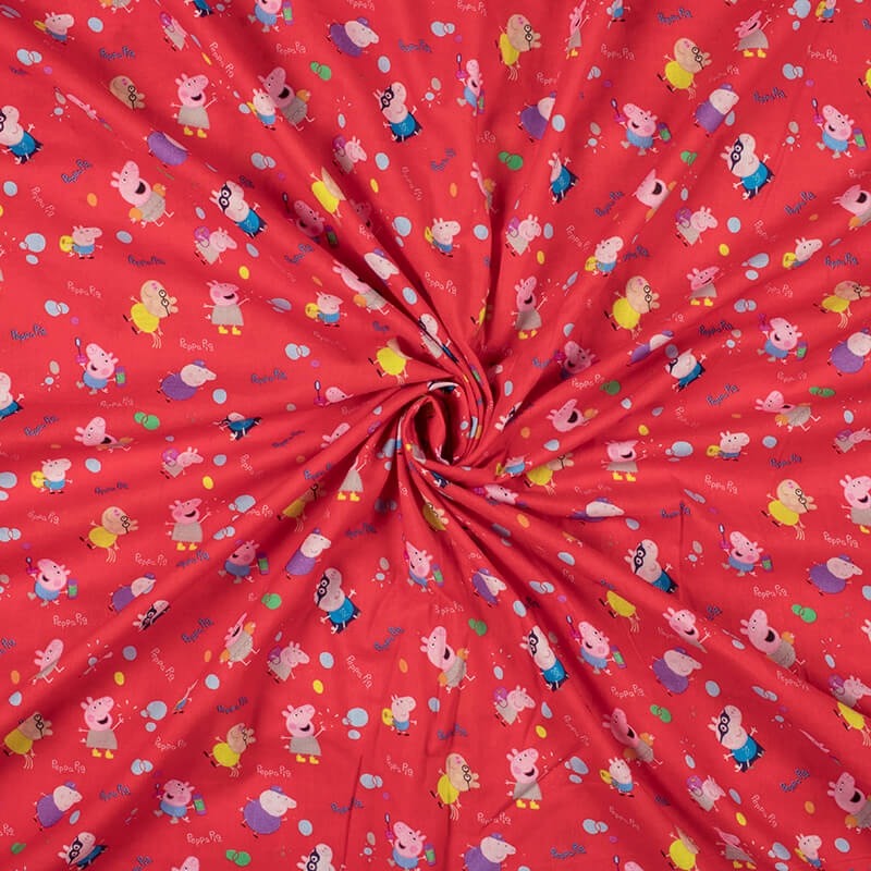 Red And Blue Kids Pattern Digital Print Cotton Cambric Fabric