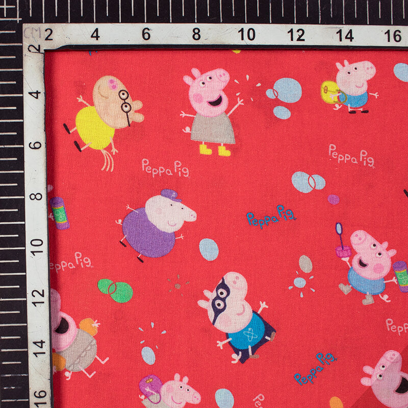 Red And Blue Kids Pattern Digital Print Cotton Cambric Fabric