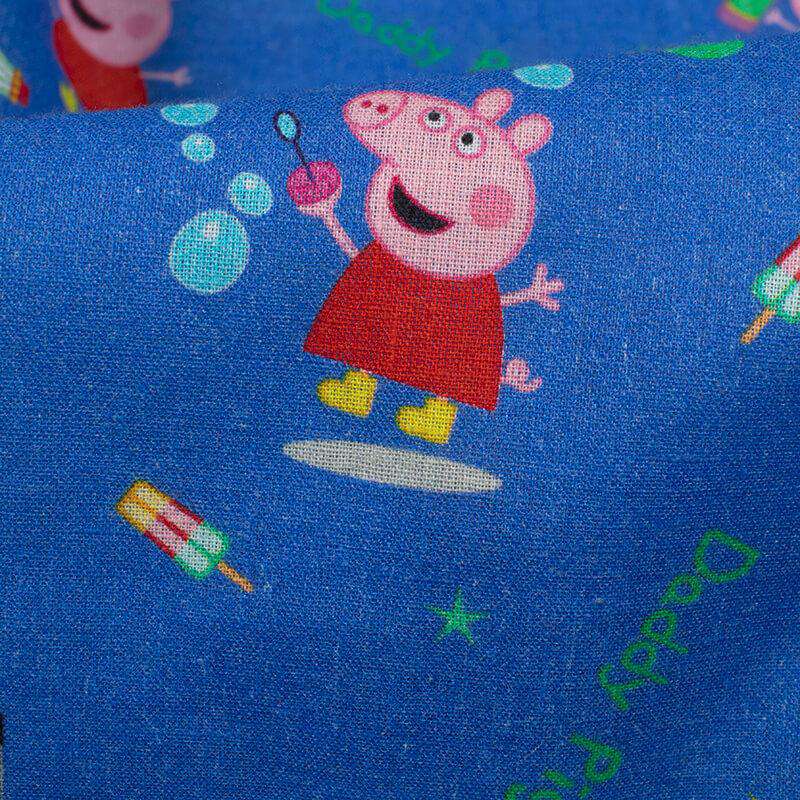 Sapphire Blue And Red Kids Pattern Digital Print Cotton Cambric Fabric - Fabcurate