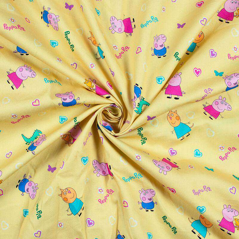 Mellow Yellow And Pink Kids Pattern Digital Print Poplin Fabric - Fabcurate