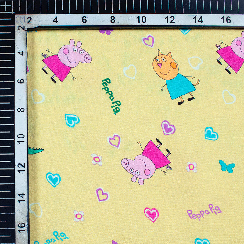 Mellow Yellow And Pink Kids Pattern Digital Print Poplin Fabric - Fabcurate