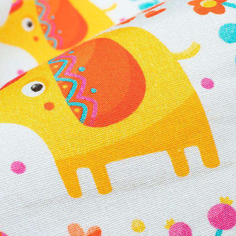 Off White And Fuchsia Kids Pattern Digital Print Poplin Fabric - Fabcurate