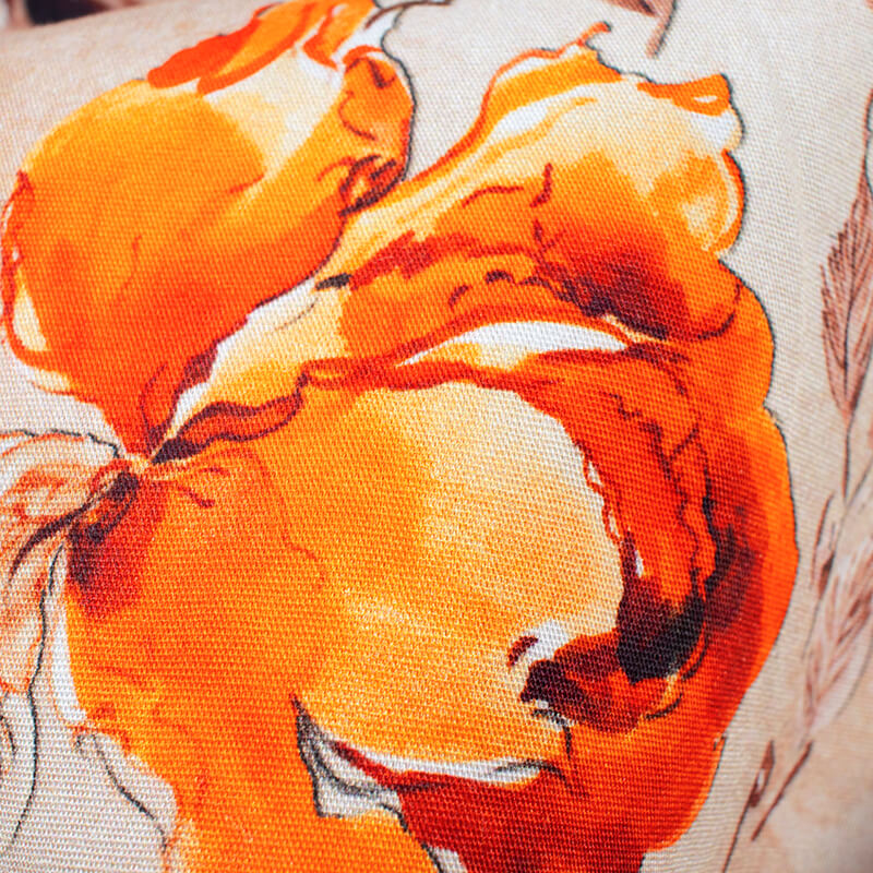 Beige And Orange Floral Pattern Digital Print Poplin Fabric - Fabcurate