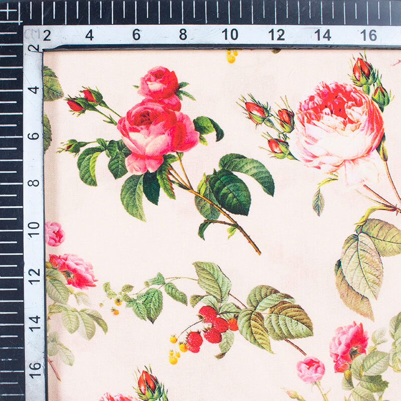 Lemonade Pink And Red Floral Pattern Digital Print Poplin Fabric - Fabcurate