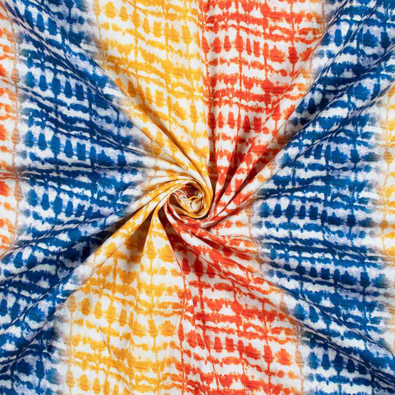 Orange And Navy Blue Stripes Pattern Digital Print Poplin Fabric - Fabcurate