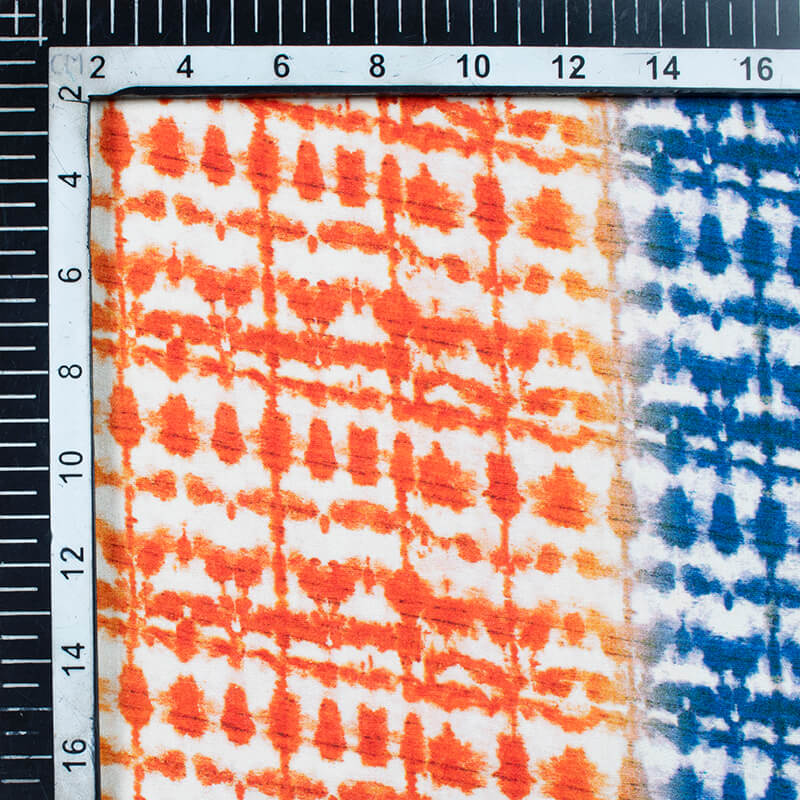 Orange And Navy Blue Stripes Pattern Digital Print Poplin Fabric - Fabcurate